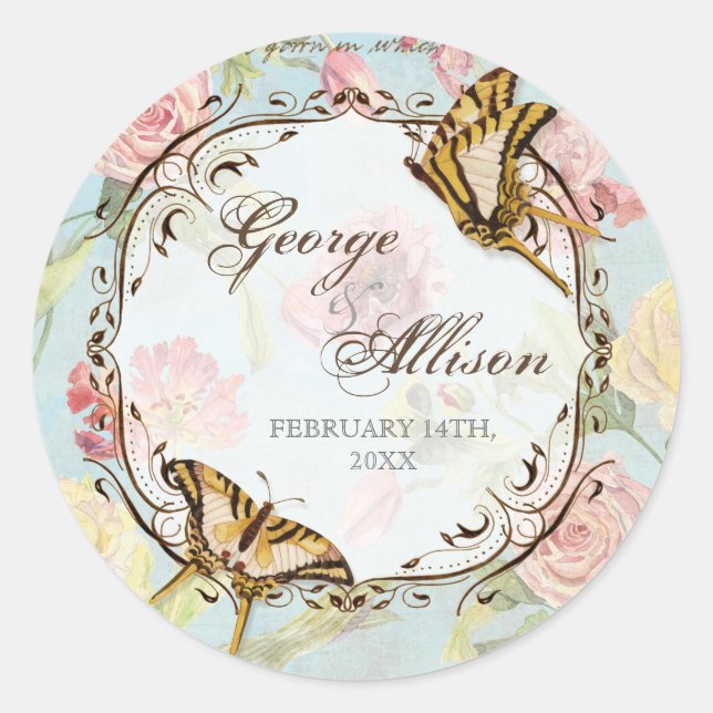 Les Fleurs Peony Rose Tulip Floral Flowers Wedding Classic Round Sticker (Front)