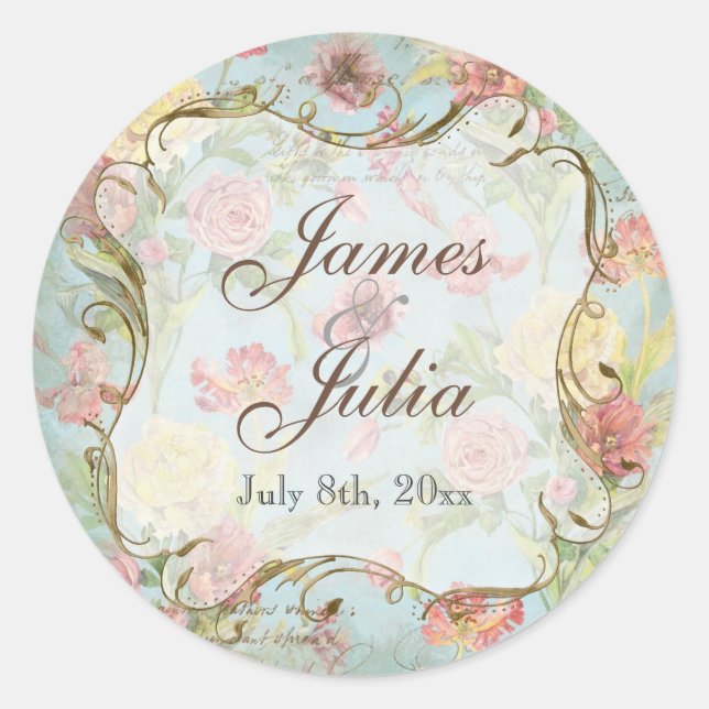 Les Fleurs Peony Rose Tulip Floral Flowers Wedding Classic Round Sticker (Front)