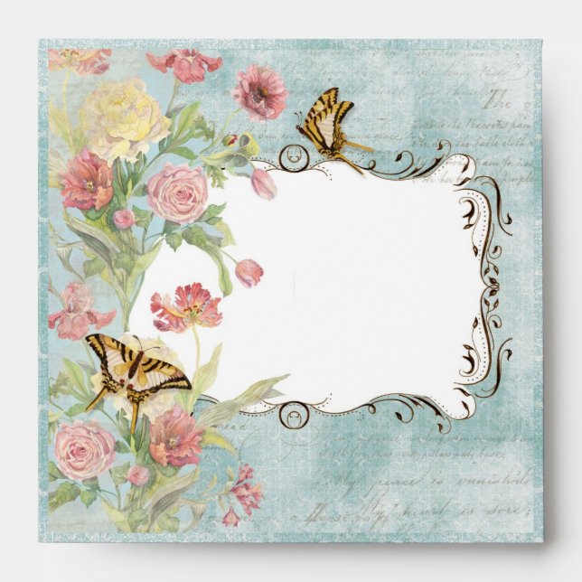 Les Fleurs Peony Rose Tulip Floral Flowers Wedding Envelopes (Front)
