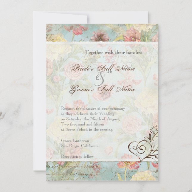 Les Fleurs Peony Rose Tulip Floral Flowers Wedding Invitation (Front)