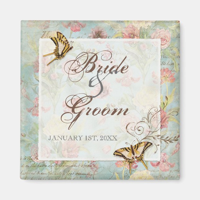 Les Fleurs Peony Rose Tulip Floral Flowers Wedding Magnet (Front)