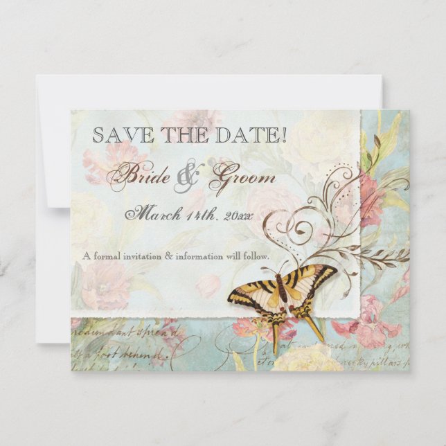 Les Fleurs Peony Rose Tulip Floral Flowers Wedding Save The Date (Front)