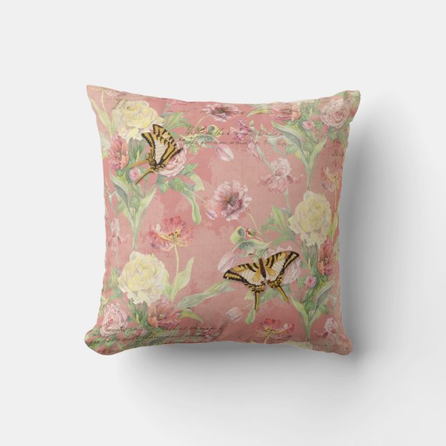 Les Fleurs Peony Rose Tulip Iris Floral Flowers Cushion (Front)