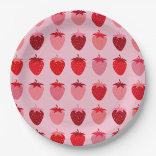Les Fraises 01 Pink And Red Preppy Strawberries Paper Plate