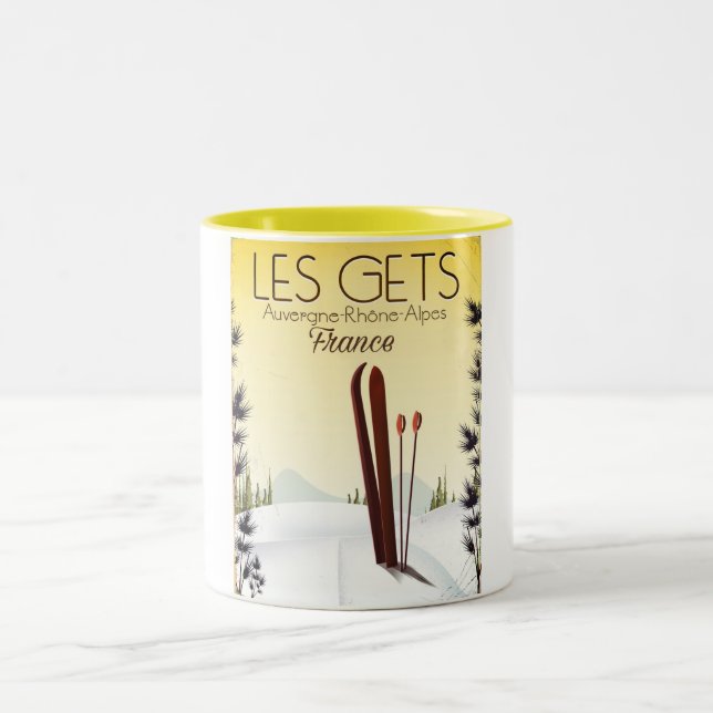 Les Gets France ski travel poster Two-Tone Coffee Mug (Center)