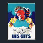 Les gets, France, winter ski sport, vintage travel Postcard<br><div class="desc">Les Gets is a commune in the Haute-Savoie department in the Auvergne-Rhône-Alpes region in south-eastern France.</div>
