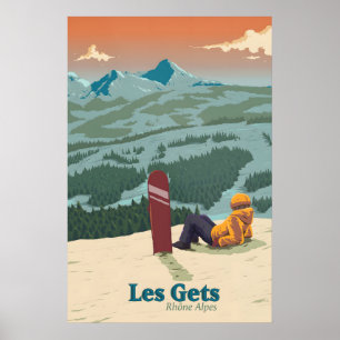 Les Gets Snowboarding Travel Poster