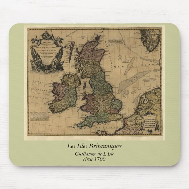 Les Isles Britanniques, 1700's Map Mouse Mat (Front)