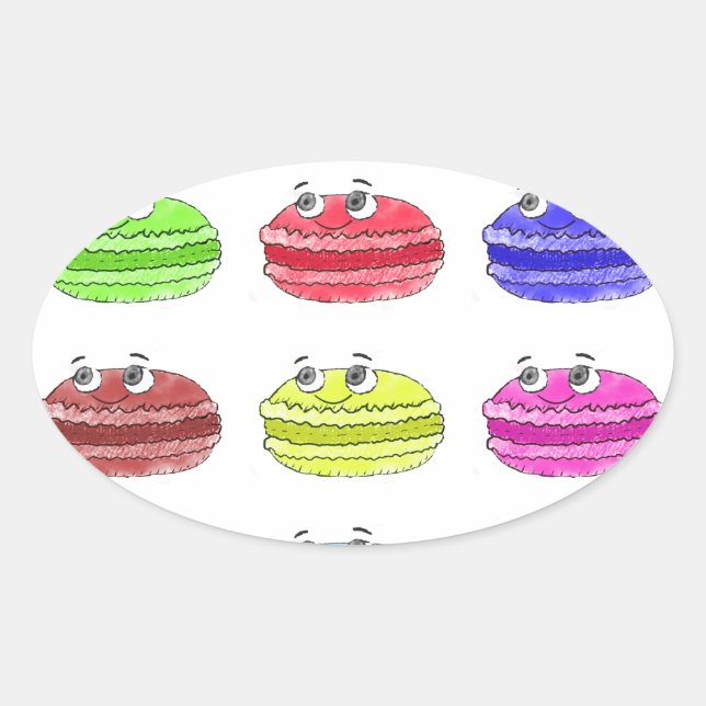 Les Macarons Cute Cartoon Oval Sticker (Front)
