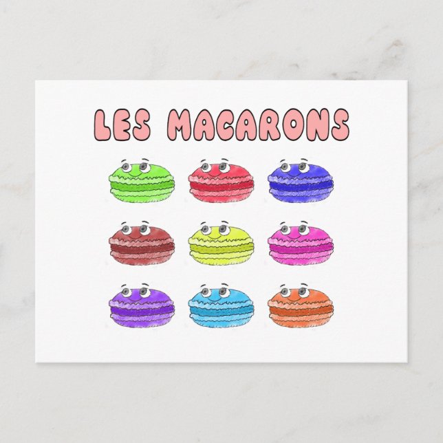 Les Macarons Cute Cartoon Postcard (Front)