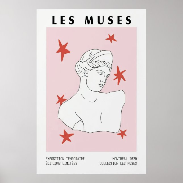 Les Muses Greek Bust Statue Art Pink Red Artwork  Poster (Front)