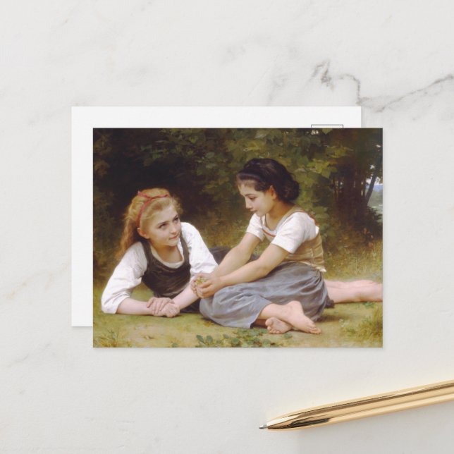 Les Noisettes: Young Girls Collecting Hazelnuts Holiday Postcard (Front/Back In Situ)