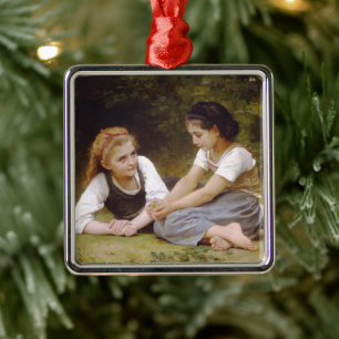 Les Noisettes: Young Girls Collecting Hazelnuts Metal Tree Decoration