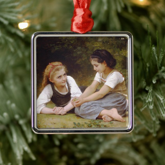 Les Noisettes: Young Girls Collecting Hazelnuts Metal Tree Decoration (Tree)