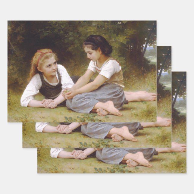 Les Noisettes: Young Girls Collecting Hazelnuts Wrapping Paper Sheet (Set)