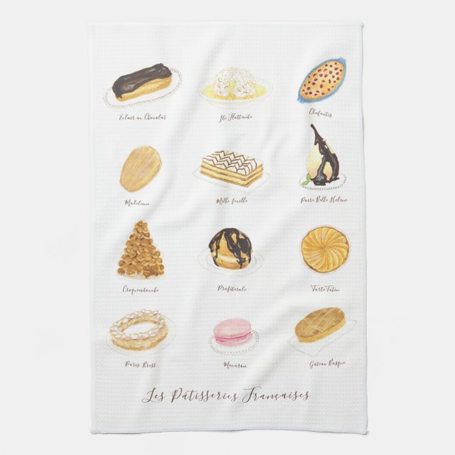 Les Pâtisserie Françaises watercolor Tea Towel (Vertical)