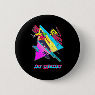 Les sybelles vibrant skiing artwork with geometric 6 cm round badge