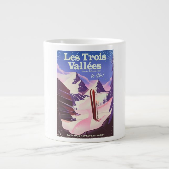 Les Trois Vallées Ski travel poster Large Coffee Mug (Front)
