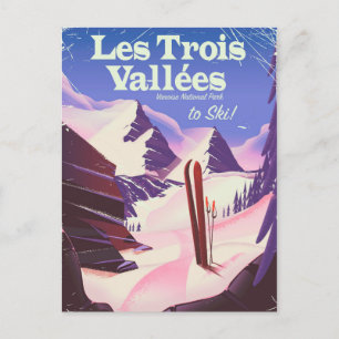 Les Trois Vallées Ski travel poster Postcard