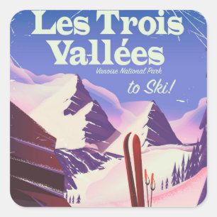 Les Trois Vallées Ski travel poster Square Sticker