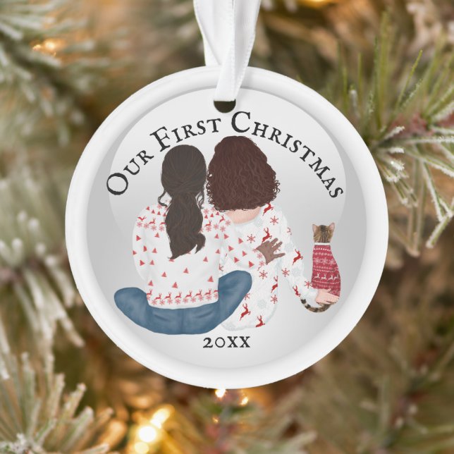 Lesbian African American & caucasian cat PHOTO Ornament (Tree)