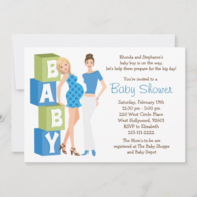 Lesbian Baby Shower Invitation for Boy (Front)