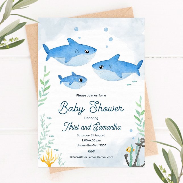 Lesbian baby shower invitation with cute sharks (Creator Uploaded)
