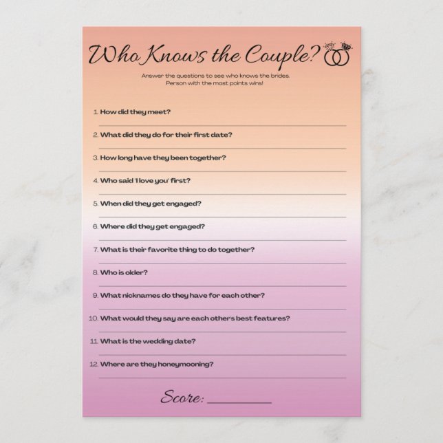 Lesbian Bachelorette Game, Who knows the couple Invitation (Front)