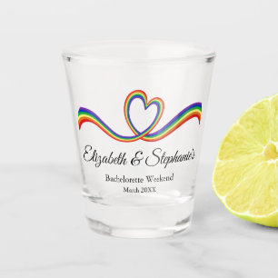 Lesbian Bachelorette Rainbow Heart Shot Glass