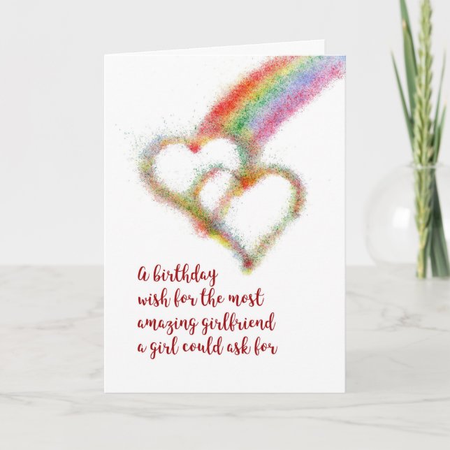 Lesbian Birthday Wish for Girlfriend, Hearts Card (Front)