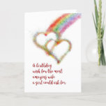 Lesbian Birthday Wish for Wife, Hearts, Rainbow Card<br><div class="desc">Wish your mate,  the most amazing wife a girl could ask for,  a happy birthday with this lgbt colourful greeting card that has a bright airbrush effect image of two interlocking hearts,  which have formed at the end of a rainbow.</div>