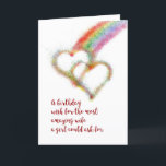 Lesbian Birthday Wish for Wife, Hearts, Rainbow Card<br><div class="desc">Wish your mate,  the most amazing wife a girl could ask for,  a happy birthday with this lgbt colourful greeting card that has a bright airbrush effect image of two interlocking hearts,  which have formed at the end of a rainbow.</div>