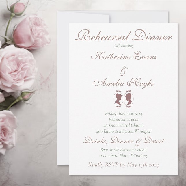 Lesbian Bridal Regency Pink Roses Invitation (Creator Uploaded)