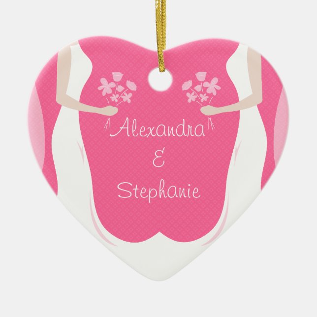 Lesbian Brides Personalised Ceramic Tree Decoration (Front)