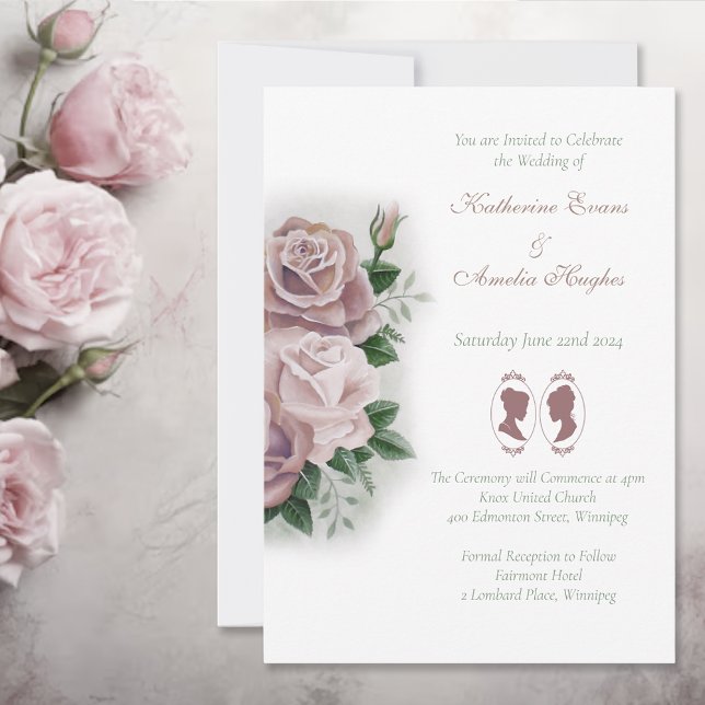Lesbian Brides Regency Pink Roses Invitation (Creator Uploaded)