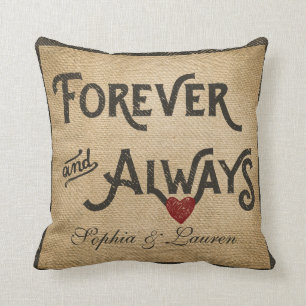 Lesbian Burlap Forever Always Heart Personalised Cushion
