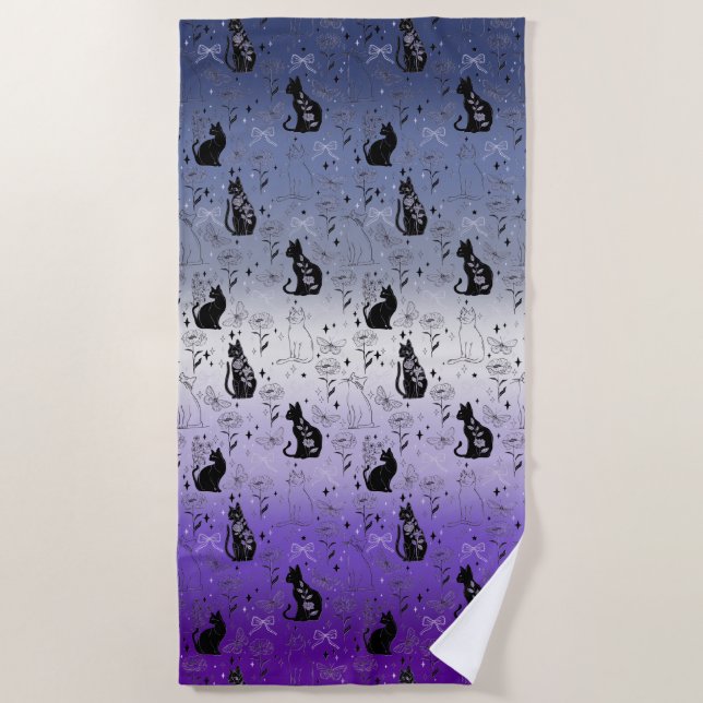 Lesbian Butch Pride Black Cat - Mystical Witchy Beach Towel (Front)