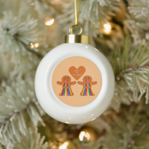 Lesbian Christmas Gingerbread Ladies Couple Ceramic Ball Christmas Ornament