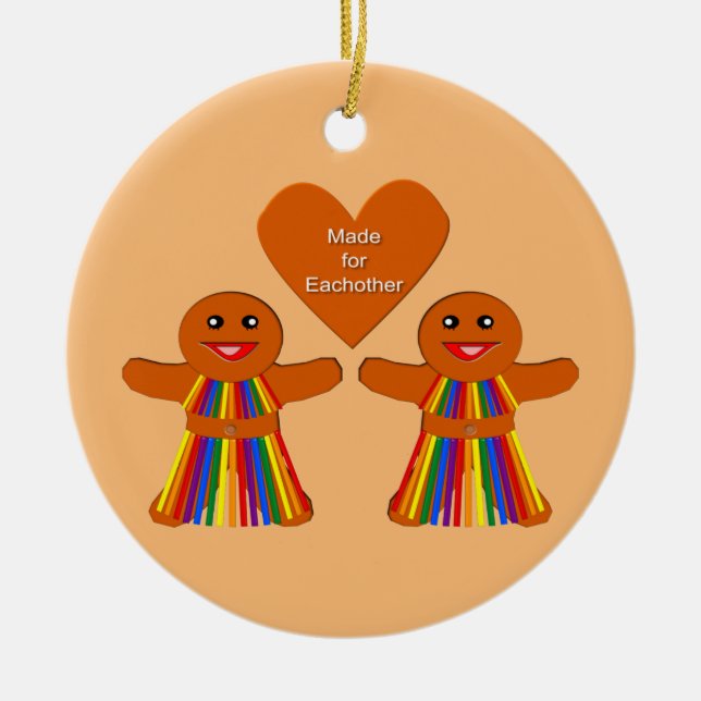 Lesbian Christmas Gingerbread Ladies Couple Custom Ceramic Tree Decoration (Front)