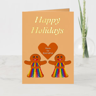 Lesbian Christmas Gingerbread Ladies Couple Custom Foil Greeting Card