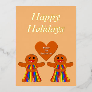 Lesbian Christmas Gingerbread Ladies Couple Custom Foil Holiday Postcard