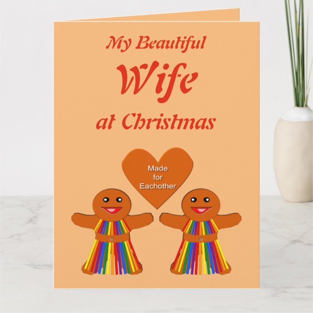 Lesbian Christmas Gingerbread Ladies Custom Wife Card (Front)