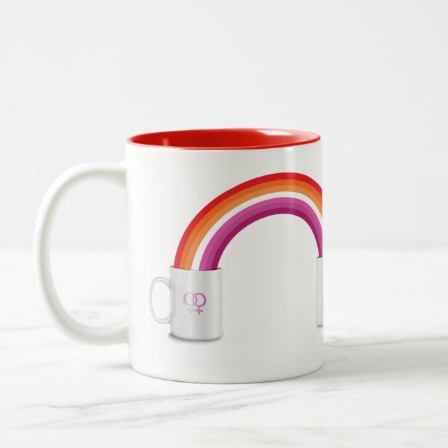 LESBIAN COFFEE DATE T-Shirt Rectangular Sticker Two-Tone Coffee Mug (Left)