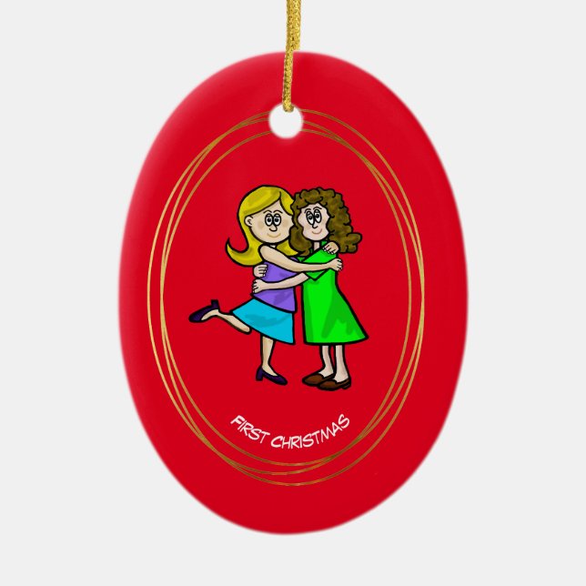 Lesbian Couple First Christmas Ornament (Front)