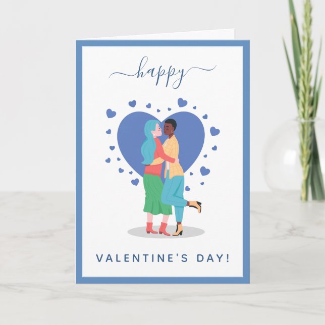 Lesbian Couple Hugging Valentine's Day Romantic Holiday Card (Front)