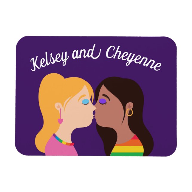Lesbian Couple Kiss Cute Custom Gay Pride Purple Magnet (Horizontal)