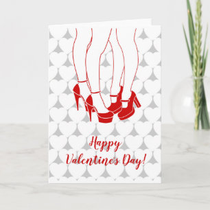 Lesbian couple kissing  on Valentine's Day Holiday Card