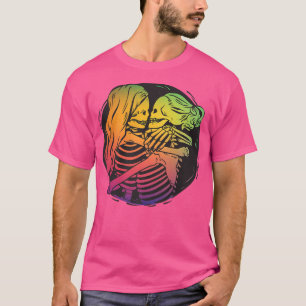Lesbian Couple LGBTQ Pride Rainbow Flag Skeletons  T-Shirt