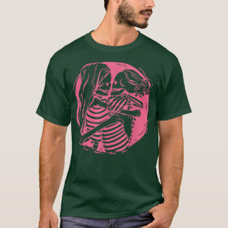 Lesbian Couple LGBTQ Pride Skeletons Kissing For G T-Shirt