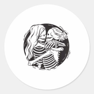 Lesbian Couple Lgbtq Pride Skeletons Kissing Valen Classic Round Sticker